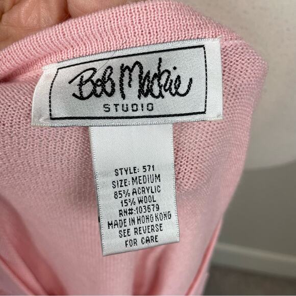 Bob Mackie Pink Floral Embroidered Beaded Button Long Sleeve Wool Blend Cardigan - Picture 7 of 8